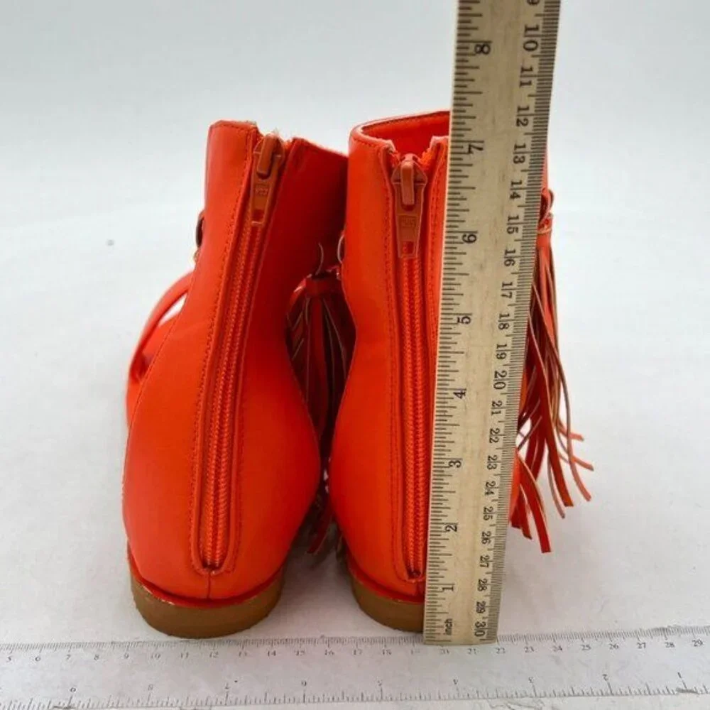 YDN Orange Fashion Fringes Tassels Open Toe Sandals Low-Heel Back Zipper Shoes